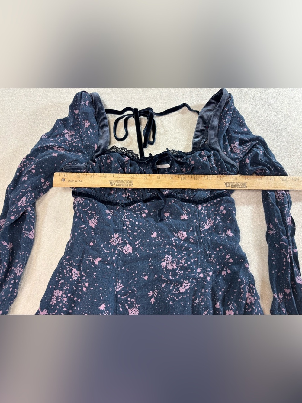 Free People Tess Floral Mini Dress Velvet Lace Sweetheart Neck Size Small - Picture 5 of 7